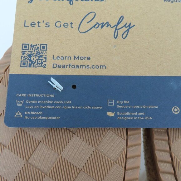 Dearfoams Women Large 9-10 Beige Fuzzy Memory Foam Indoor Outdoor Slippers NEW - Picture 11 of 14